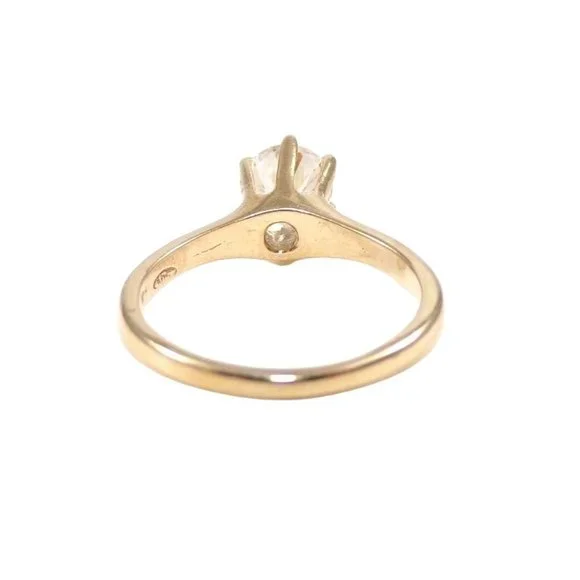 Solid 14K Yellow Gold Clear Quartz Solitaire Engagment Wedding Ring Size 6.5